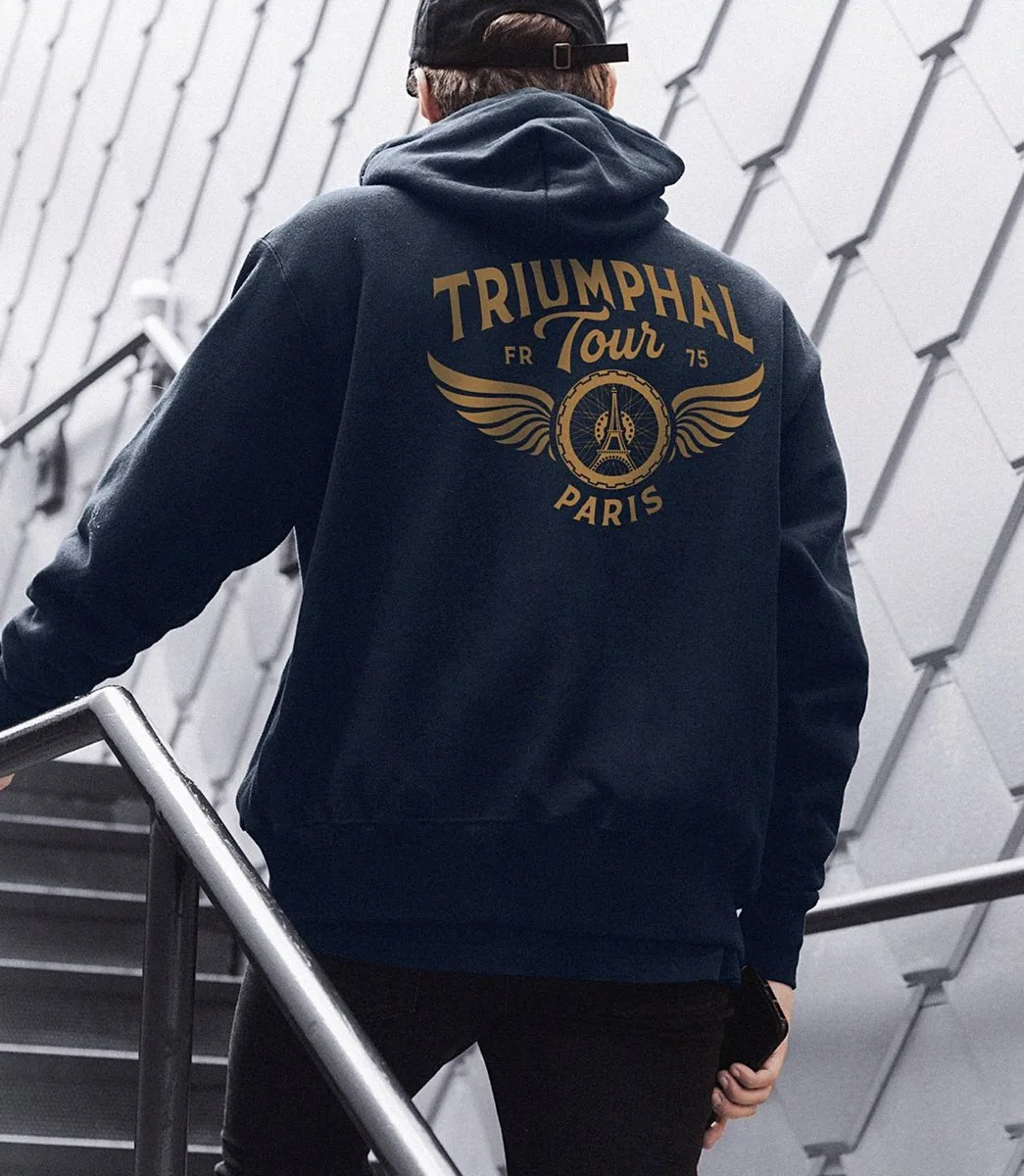Hoodie bleu nuit Triumphal Tour, logo or dans le dos