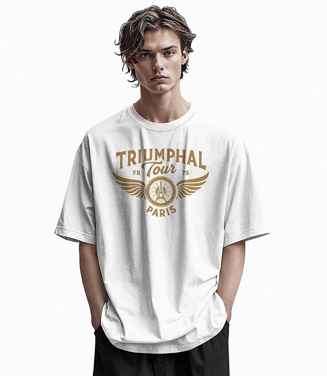 T-shirt blanc Triumphal Tour, logo or sur la poitrine